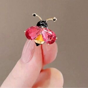 Elegant Pink and Gold Rhinestone Ladybug Brooch